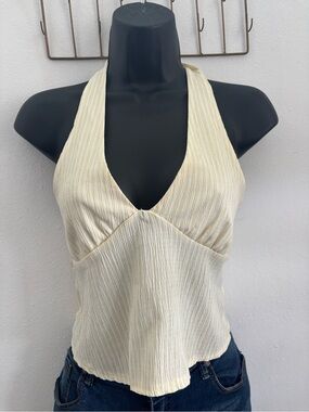 Women’s Cream Halter V-Neck Textured Camisole